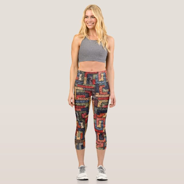 Leggings Capri Textura geométrica bordada, étnica (Anverso)