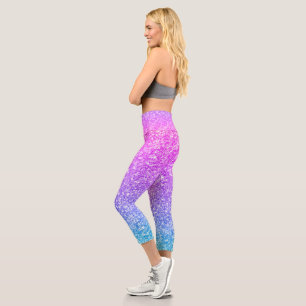 Leggings Capri Textura oscura rosa a azul falsa purpurina