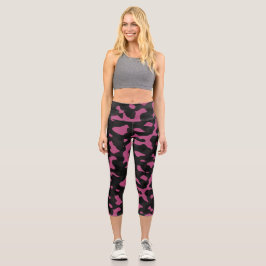 Leggings Capri  Textured pink and black camo abstract
