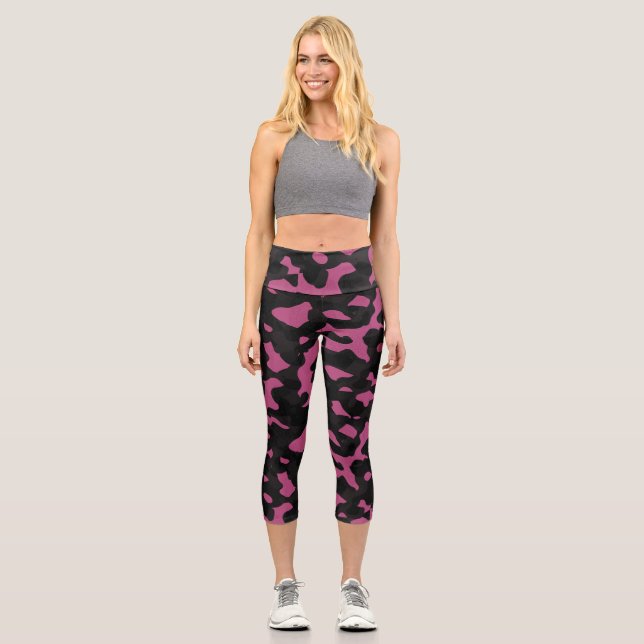 Leggings Capri  Textured pink and black camo abstract (Anverso)