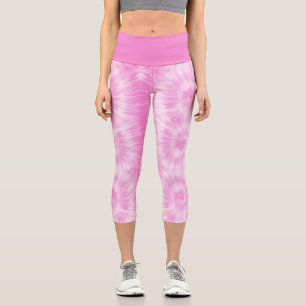 Leggings Capri Tiedye Pink Spiral Hippie Tye Dye