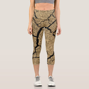 Leggings Capri Tierra seca marrón grieta textura sequía