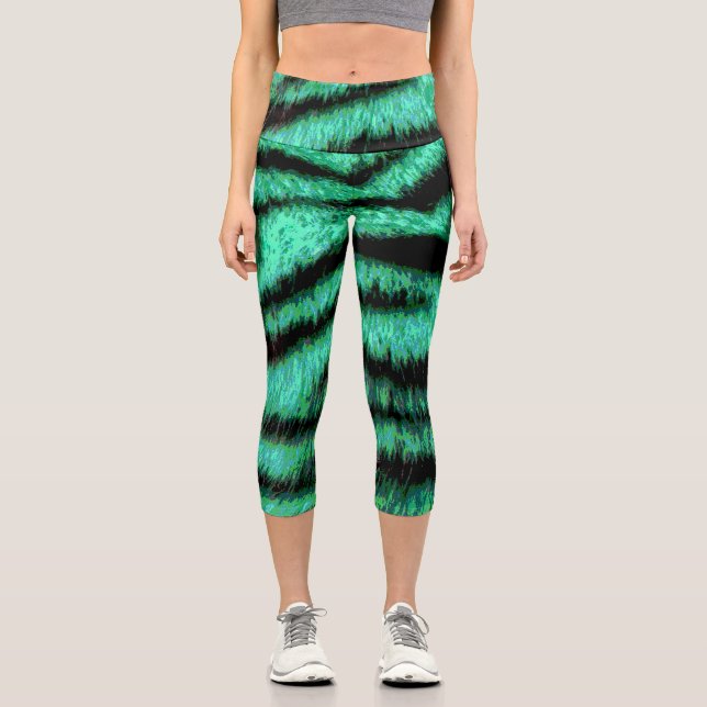Leggings Capri Tigres de neón verde (Anverso)