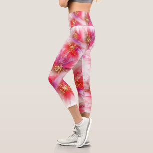 Leggings Capri Tinta de alcohol floral silvestre Crimson