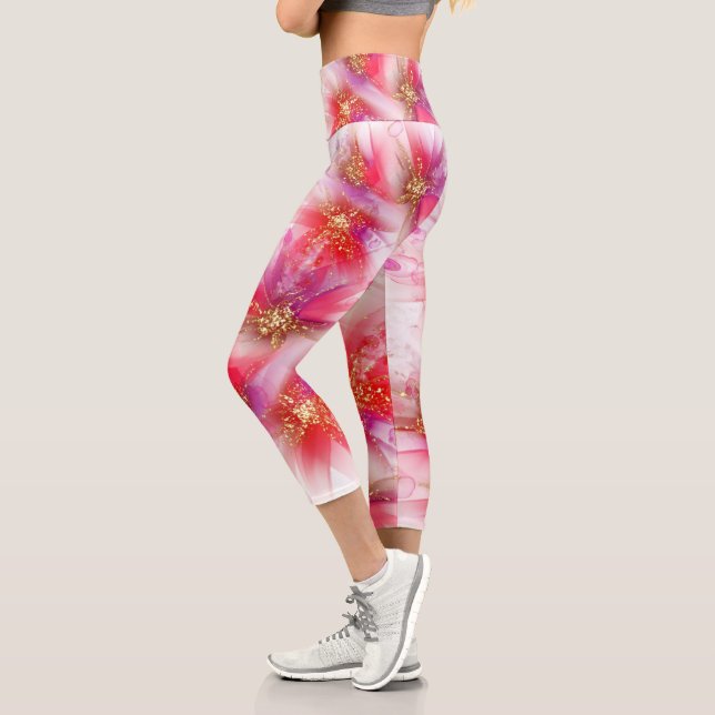 Leggings Capri Tinta de alcohol floral silvestre Crimson (Izquierda)