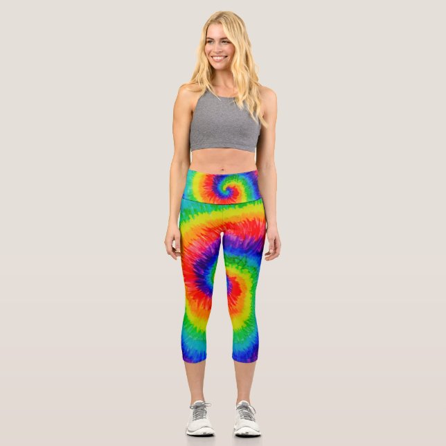 Leggings Capri Tinta de tinta de tinte de arcoiris para alcohol (Anverso)