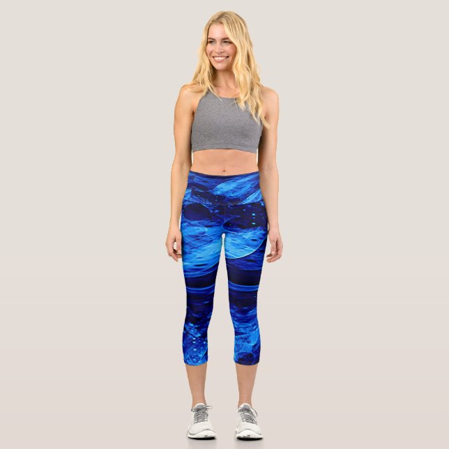 Leggings Capri Tonos de Arte Abstracto Azul (Anverso)