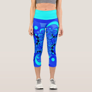 Leggings Capri Tonos de arte fractal azul moderno abstracto