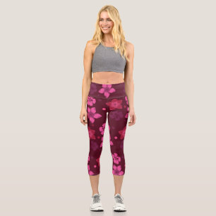 Leggings Capri Tonos de piernas de yoga impresas en hawaiano rosa