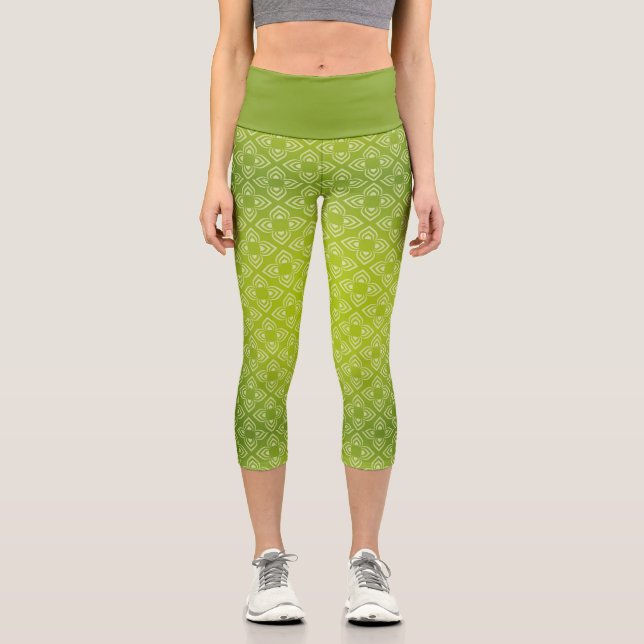 Leggings Capri Tonos modernos de la flor verde (Anverso)