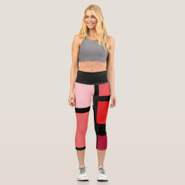 Leggings Capri Tonos rojos bloque de color Alto Capris guiado