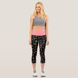 Leggings Capri Torre Eiffel Floral Rosa y Negro