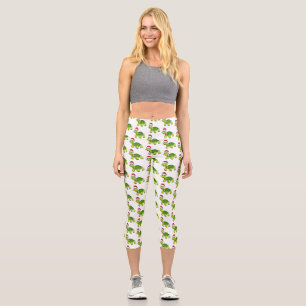 Leggings Capri Tortuga alegre lindo con sombrero de Santa