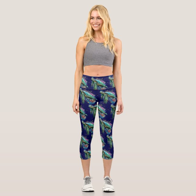 Leggings Capri Tortuga marina bajo el agua Estilo (Anverso)