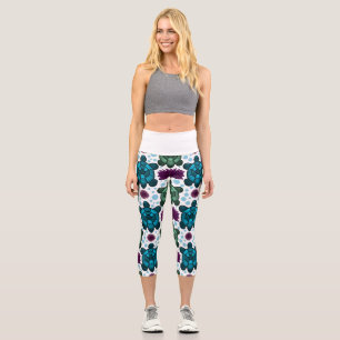 Leggings Capri Tortugas marinas verde y azul patrón de loto