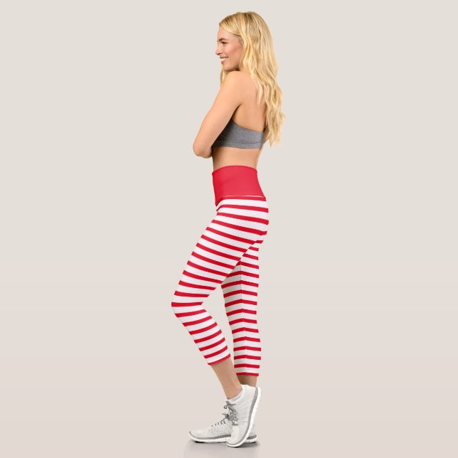 Leggings Capri Trama de rayas rojas y blancas (Izquierda)