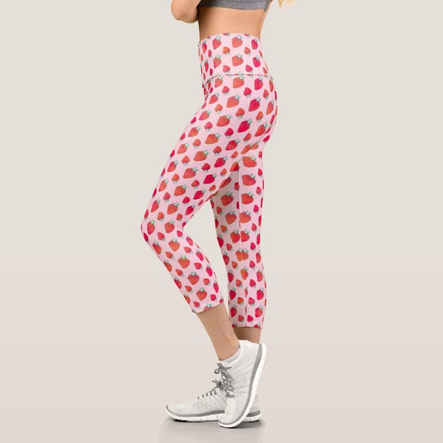 Leggings Capri Trama rosa rosado de fresas rojas de época  (Izquierda)