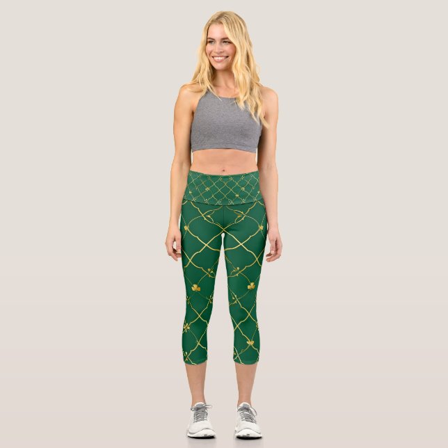 Leggings Capri Tréboles Dorados, Cielo Esmeralda (Anverso)