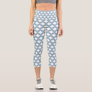 Leggings Capri Trellis azul blanco y bebé, Entramado, Quatrefoil