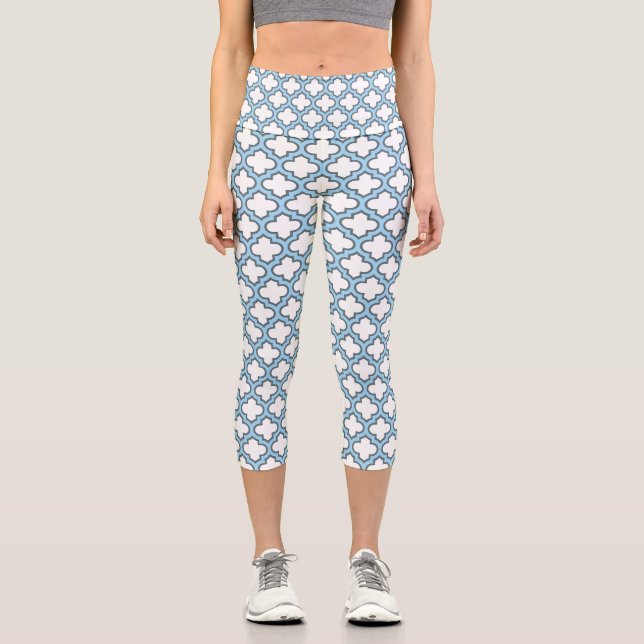 Leggings Capri Trellis azul blanco y bebé, Entramado, Quatrefoil (Anverso)