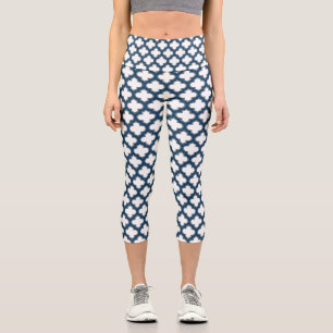 Leggings Capri Trellis azul blanco y naval, Entramado, Quatrefoil
