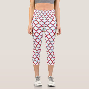 Leggings Capri Trellis blanca y roja, Entramado, Quatrefoil