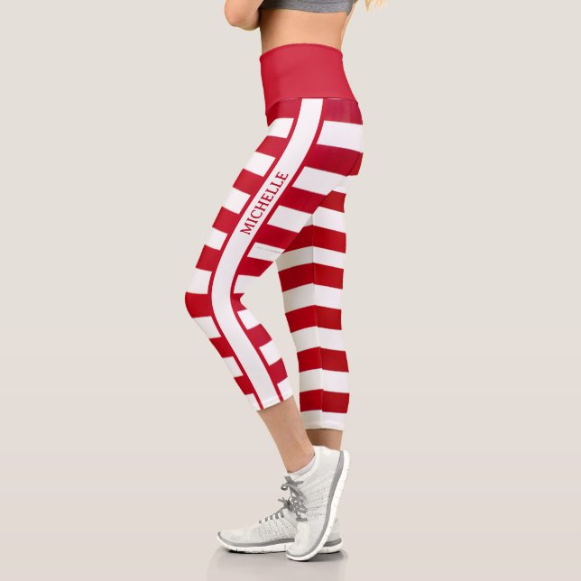 Leggings Capri Trendy personalizada Red White Stripes Candy Cane (Izquierda)