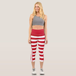 Leggings Capri Trendy personalizada Red White Stripes Candy Cane