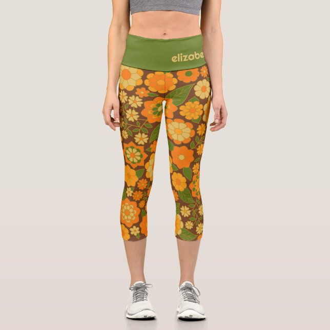Leggings Capri Trendy Retro Patrón floral Patrón personalizado (Anverso)