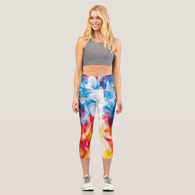 Leggings Capri Triángulos en colores primarios vibrantes (Anverso)