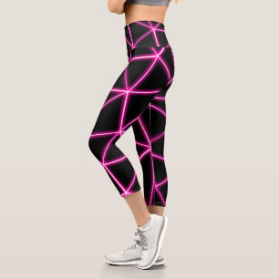 Leggings Capri Triángulos negros geométricos líneas neon rosa ret
