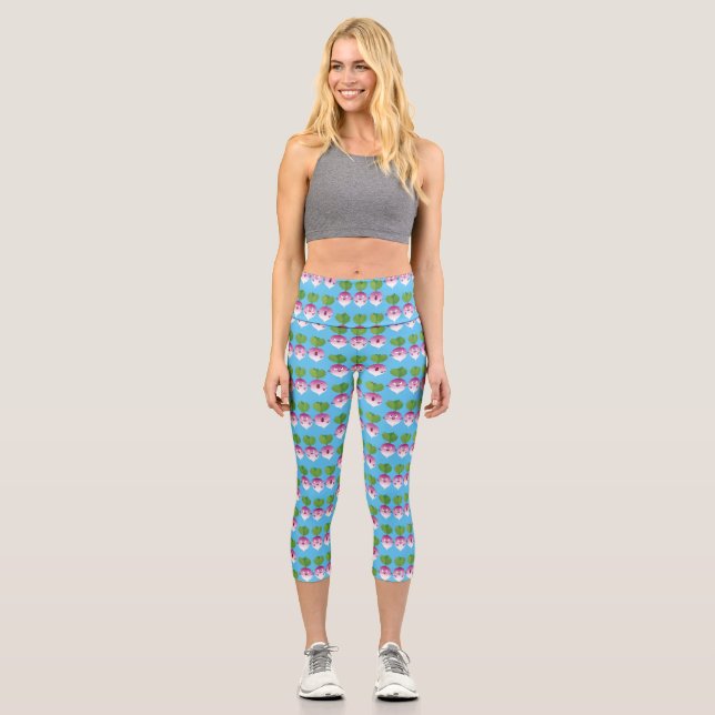Leggings Capri Trío de verduras de nabo lindo personalizado (Anverso)