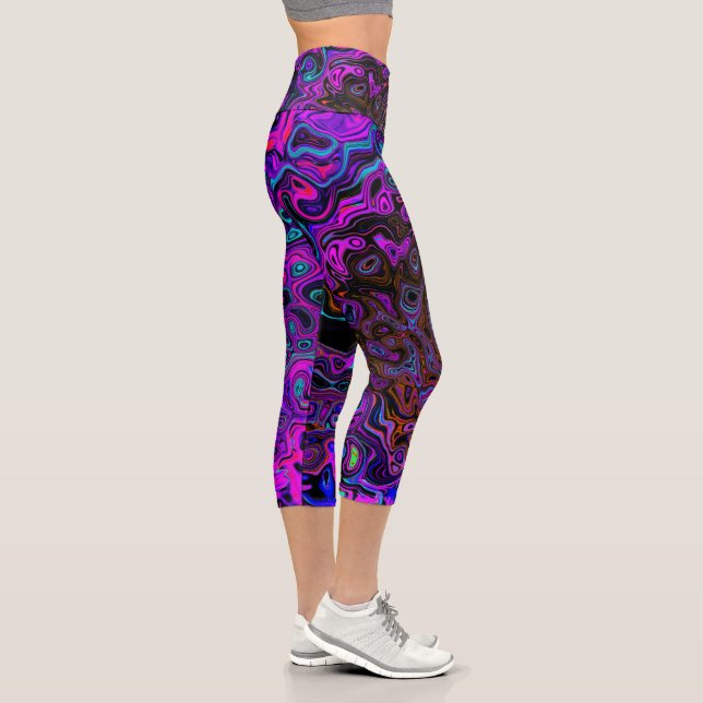 Leggings Capri Trípedo negro y magenta retro líquido giratorio (Derecha)