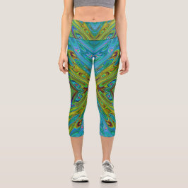 Leggings Capri Trippy Chartreuse y Blue Abstract Butterfly