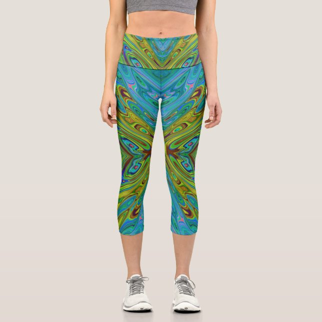 Leggings Capri Trippy Chartreuse y Blue Abstract Butterfly (Anverso)