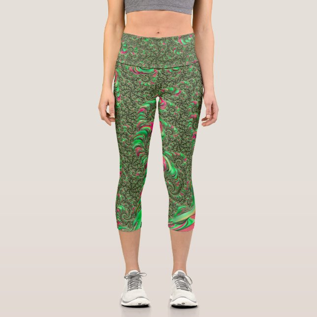 Leggings Capri Trippy Funky Psychedely Groovy Spiral Arte Fractal (Anverso)