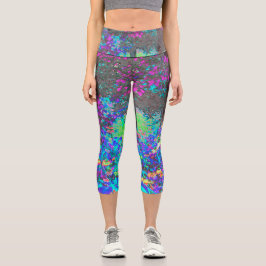 Leggings Capri Trippy Lime Green y Purple Garden Sunrise