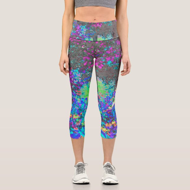 Leggings Capri Trippy Lime Green y Purple Garden Sunrise (Anverso)