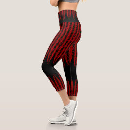 Leggings Capri Trippy Red y Black Wavy Stripes Resumen Guay
