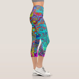 Leggings Capri Trippy Sky Blue Abstract Retro Liquid Swirl