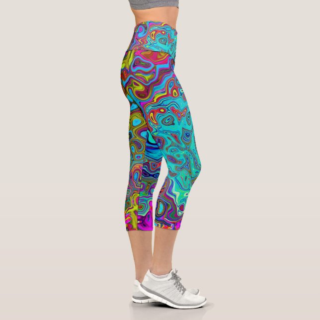 Leggings Capri Trippy Sky Blue Abstract Retro Liquid Swirl (Derecha)