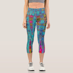 Leggings Capri Trippy Sky Blue Resumen Olas atómicas retro
