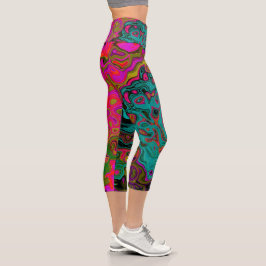 Leggings Capri Trippy Turquoise Resumen Retro Liquid Swirl