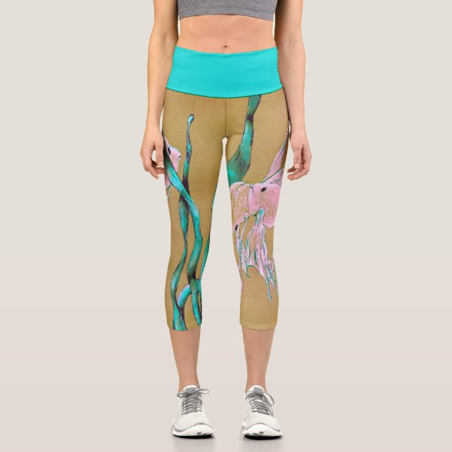 Leggings Capri Tropical Fantail Fish Watercolor  (Anverso)