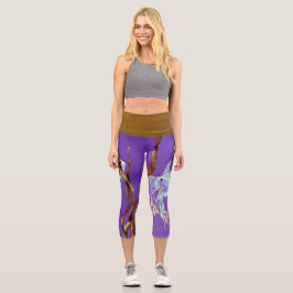 Leggings Capri Tropical Fantail Fish Watercolor Purple