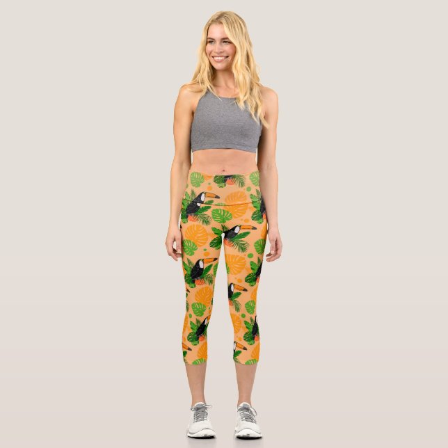 Leggings Capri Trópico Toucan Bird Seamless Pattern (Anverso)