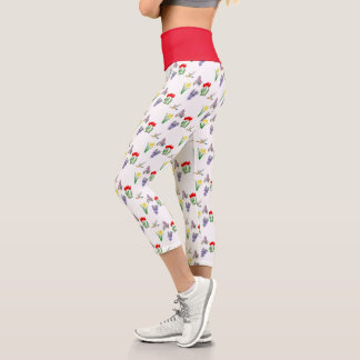 Leggings Capri Tulipán Rojo Floral Primavera Daffodil Lilac