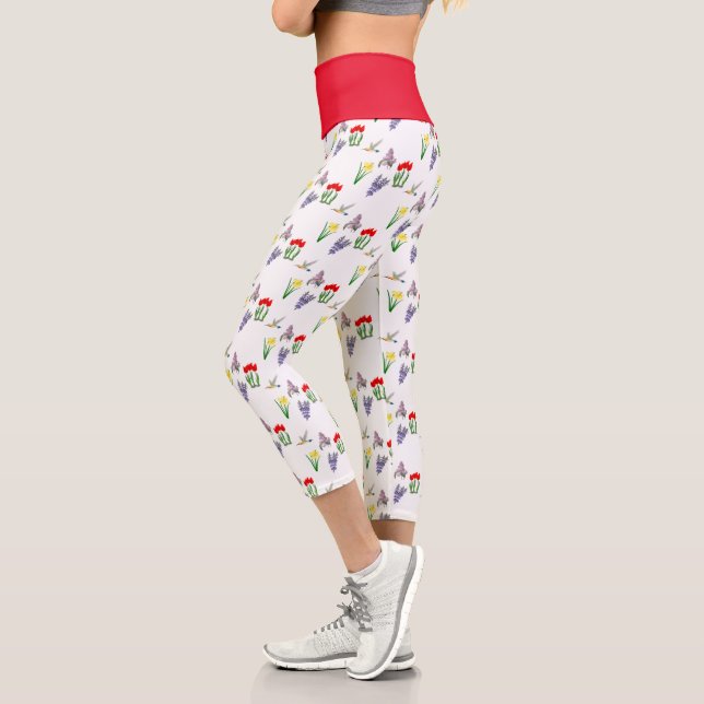 Leggings Capri Tulipán Rojo Floral Primavera Daffodil Lilac (Izquierda)