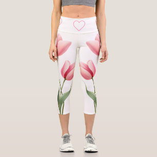 Leggings Capri Tulipanes rosados elegantes regalo floral y de cor