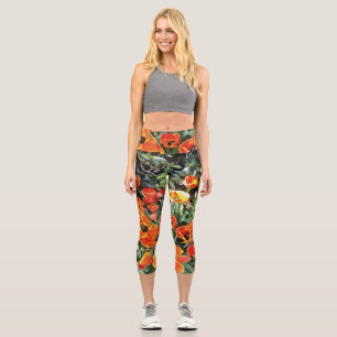 Leggings Capri Tulipanes Sobre Fuego Floral Artística V2